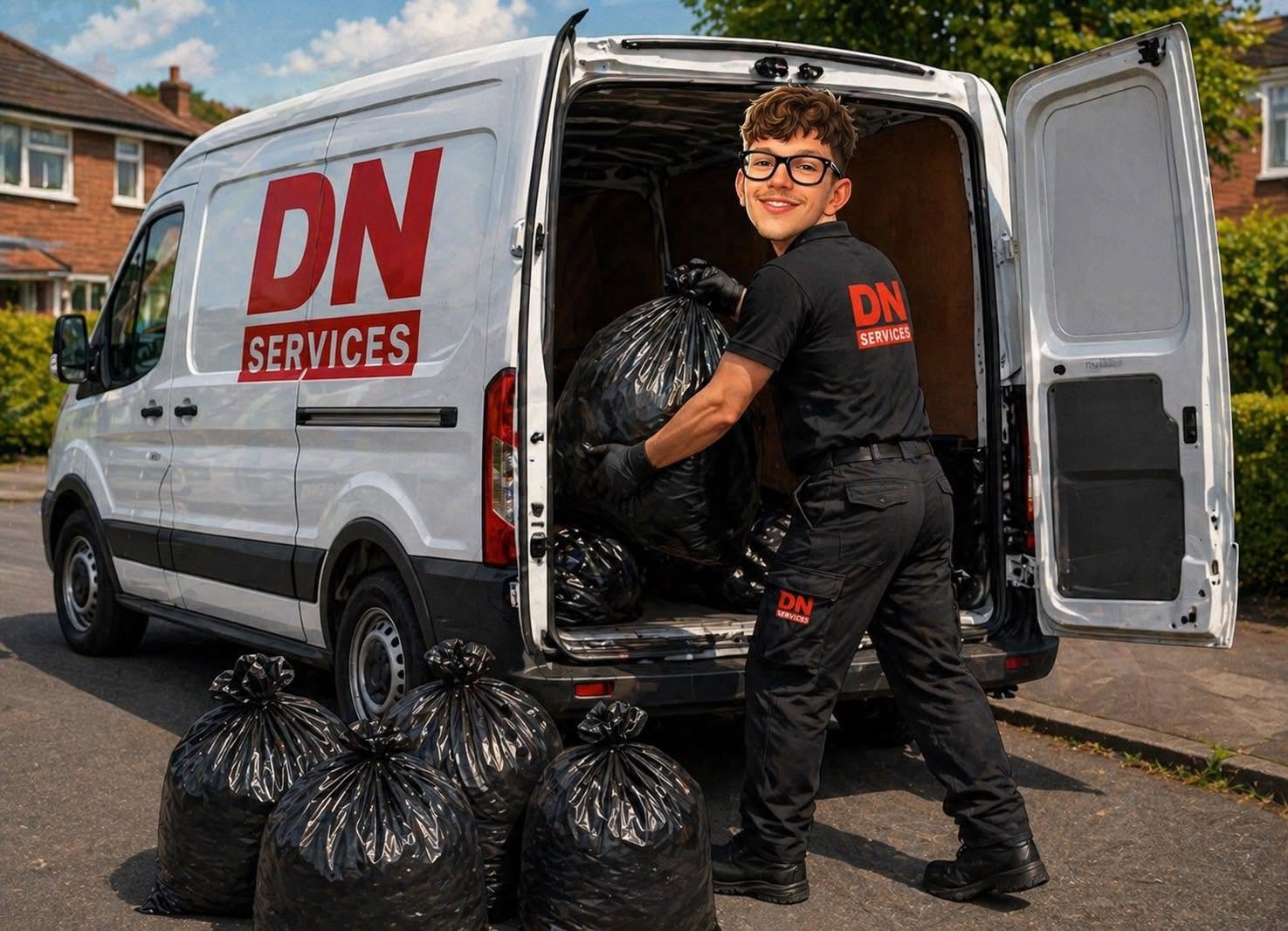 DN Services van and team loading bags for removal in Peterborough
